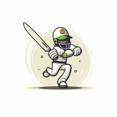 Cricket player with a bat and a helmet. Vector illustration.