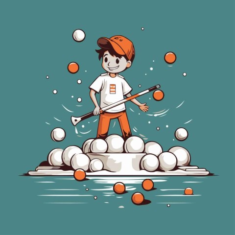 Cartoon boy playing golf. Vector illustration of a boy playing g