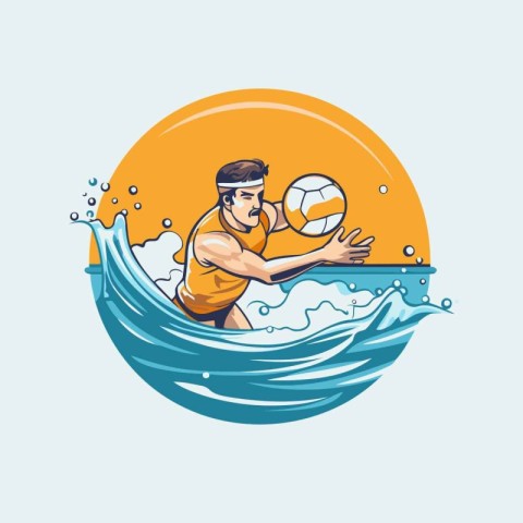 Volleyball player with ball in the water. Vector illustration.