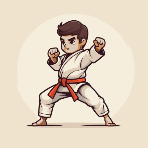 Cartoon karate man. Vector illustration of a young karate man.