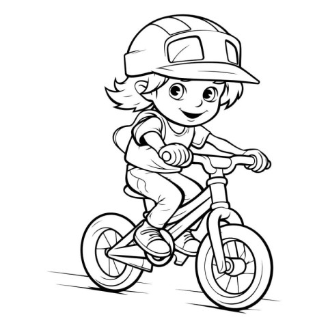 Cartoon Illustration of Kid Riding Bike or Bicycle Coloring Book