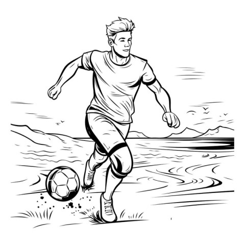 Soccer player. Black and white illustration ready for vinyl cutt