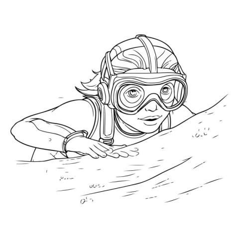 Sketch of a scuba diver girl. Vector illustration.