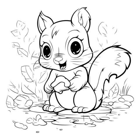 Cute squirrel coloring page. Vector illustration of a squirrel c