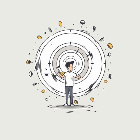 Vector illustration of a man and target. Business concept for su