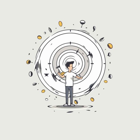 Vector illustration of a man and target. Business concept for su