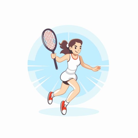 Tennis player with racket vector Illustration isolated on a whit