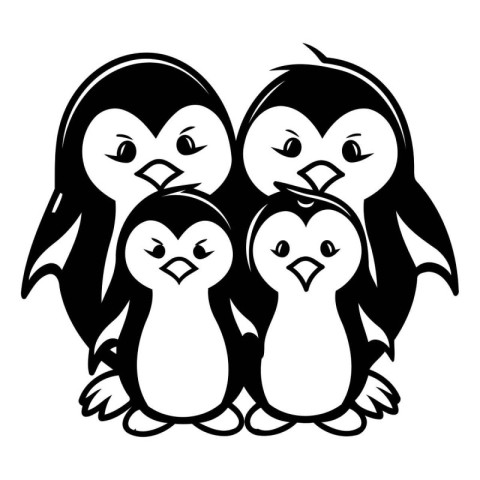 Penguin family icon. Cartoon illustration of penguin family icon