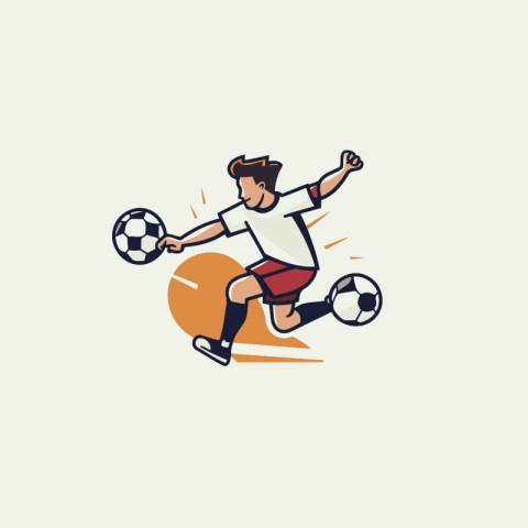 Soccer player kicks the ball. Vector illustration of a soccer pl