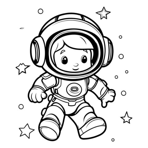 Coloring book for children: Astronaut girl. Vector illustration.