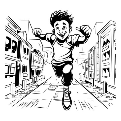 Man running on a city street. Vector illustration ready for viny