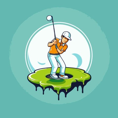 Golfer on a golf course. Vector illustration of a golfer on a go