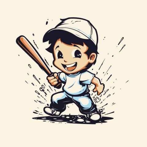 Baseball player with bat and ball. Vector illustration in cartoo