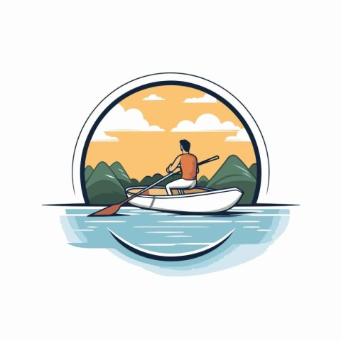 Kayaking on the lake. Vector illustration in a flat style.