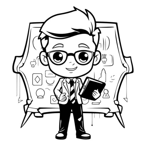 Black and White Cartoon Illustration of Schoolboy or Teacher Cha