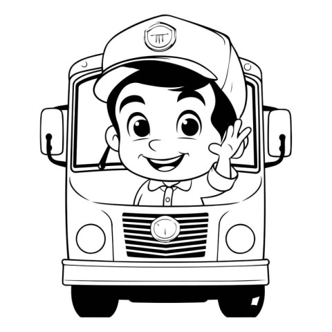 Cartoon illustration of a school bus driver smiling and showing