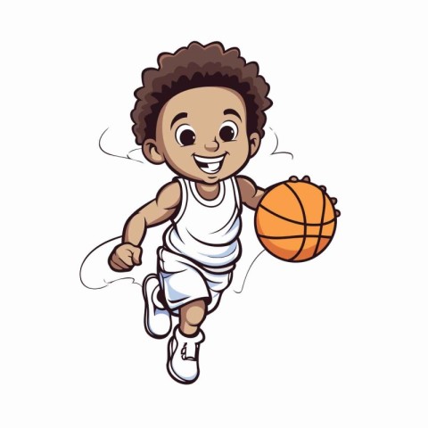 Illustration of a boy playing basketball isolated on a white bac