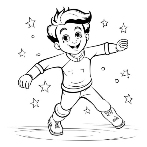 Vector illustration of a little boy skating on ice with stars in