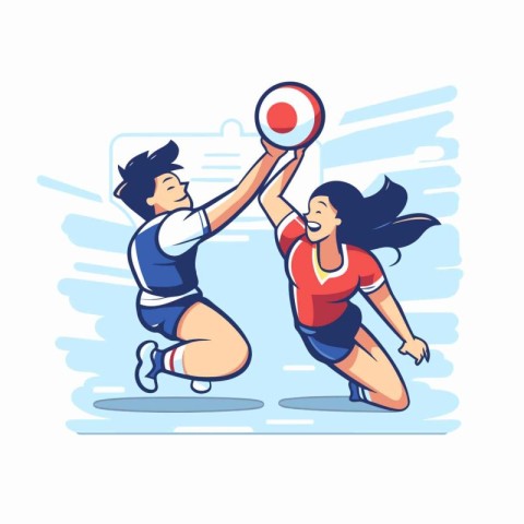 Man and woman playing volleyball. Volleyball players in action.