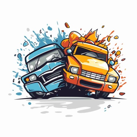 Cars crash. Vector illustration of a car accident on the road.