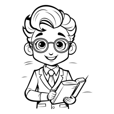 Black and White Cartoon Illustration of Male Student or Teacher