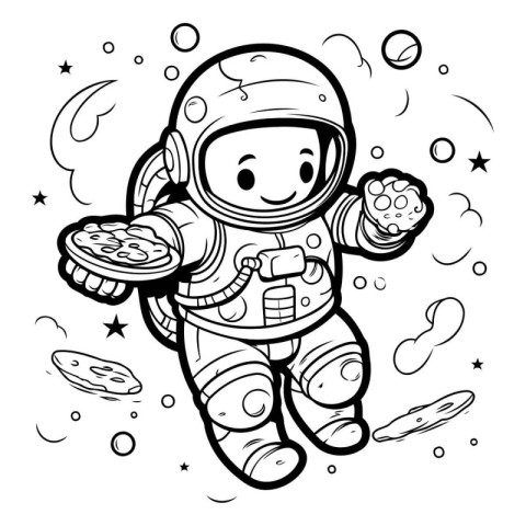 Astronaut in space. Black and white vector illustration for colo