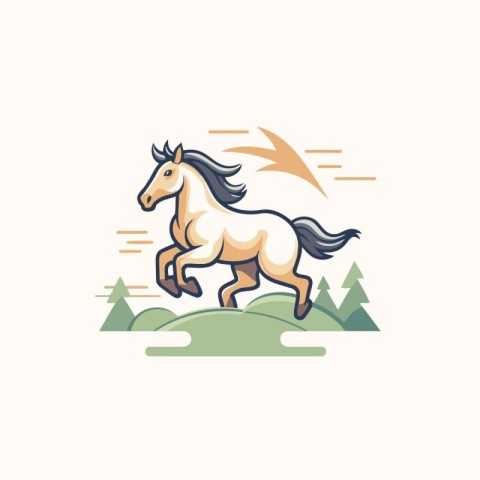 Horse logo design. Vector illustration of a horse in the field.