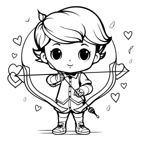 Cute Cartoon Cupid Boy with Bow and Arrow Vector Illustration