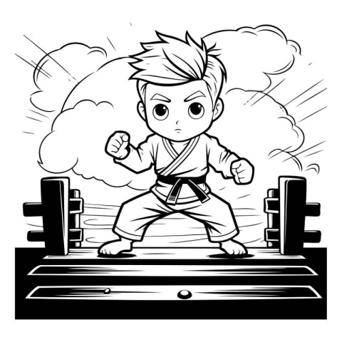 Karate Boy Cartoon Mascot Character Vector Illustration for Colo