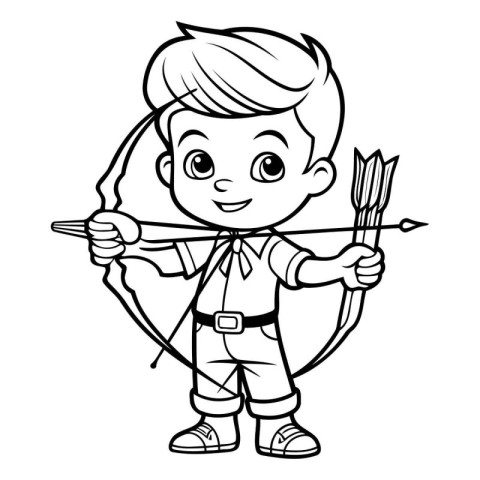 Coloring Page Outline Of Cartoon Boy Cupid With Bow and Arrow