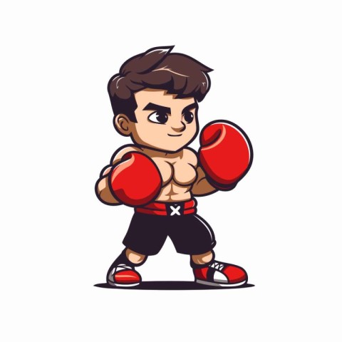 Boxer Boy Cartoon Mascot Character. Vector Illustration.