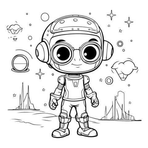 Cute cartoon astronaut in space. Vector illustration for colorin