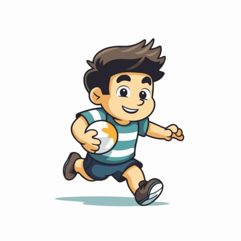 Cute boy running with ball. cartoon vector illustration isolated