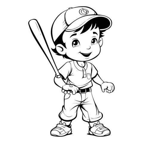 Cute Little Boy Baseball Player Cartoon Mascot Vector Illustrati