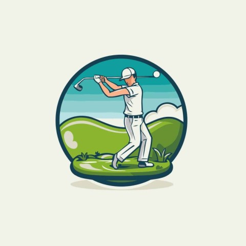 Golfer hitting a golf ball on the course. Vector illustration