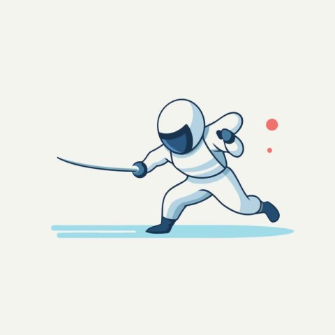 Astronaut running with sword. Vector illustration in flat style.