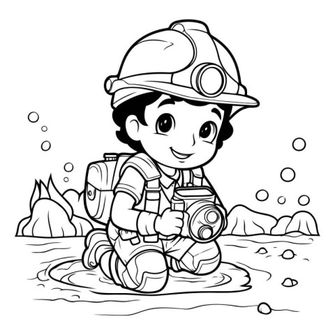 Illustration of a Kid Boy Wearing a Fireman Costume and a Helmet