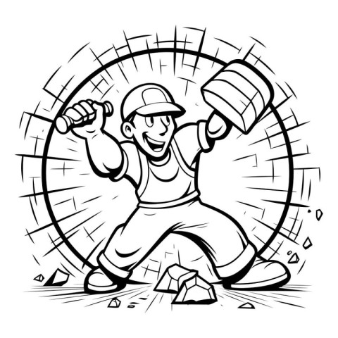 Cartoon illustration of a baseball player hitting the ball with