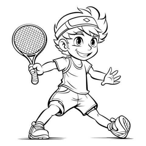 Tennis player with racket and ball. Coloring book for children