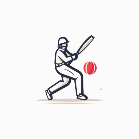 Cricket player with bat and ball in action. Vector illustration.