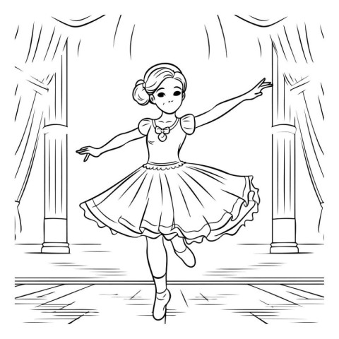 Ballet ballerina in tutu. Black and white vector illustration.