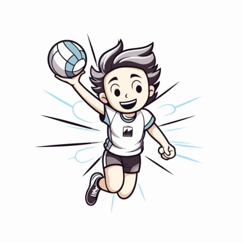 Volleyball player cartoon vector illustration. Sportsman with ba