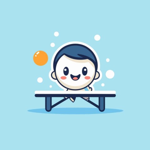 Cute boy playing table tennis. Flat design. Vector illustration.