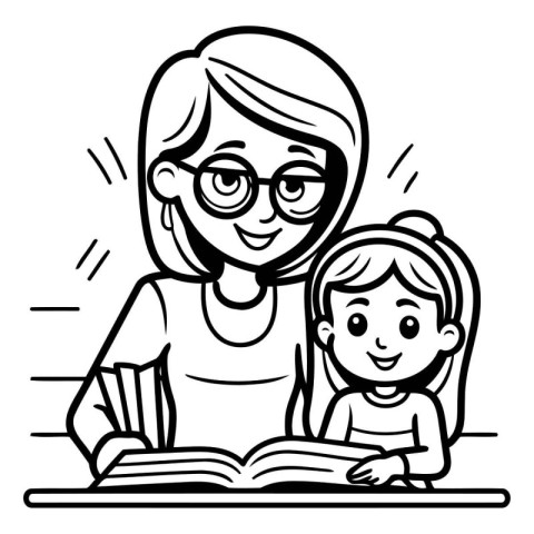 Grandmother Reading Book with Granddaughter - Black and White Ca