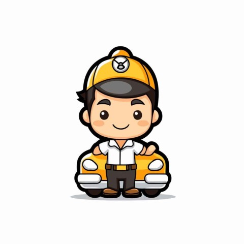 Cute taxi driver character design. Vector illustration on white