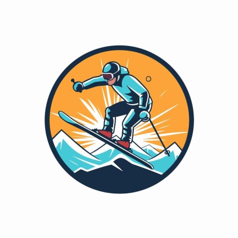 Skiing icon. Vector illustration of snowboarder skier jumping on