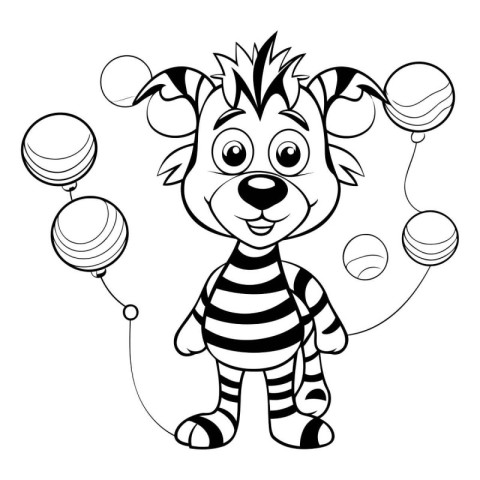 Cute cartoon clown with balloons. Coloring book for children.