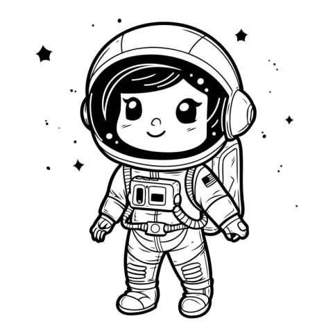 Cute cartoon astronaut in space suit. Hand drawn vector illustra