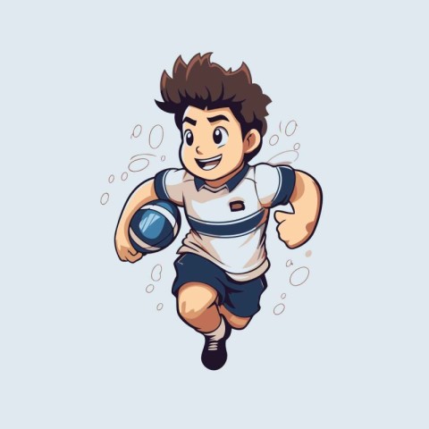 Rugby player running with ball. Vector illustration in cartoon s