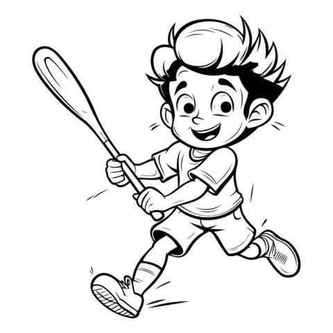 Illustration of a boy playing baseball with a bat on a white bac